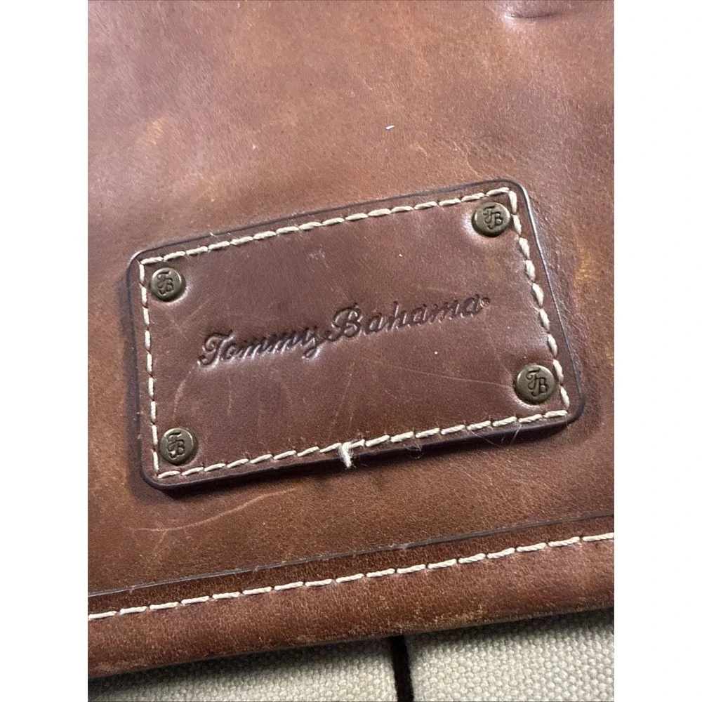 Tommy Bahama Canvas & Leather Messenger Bag | Brown Tan Laptop Travel